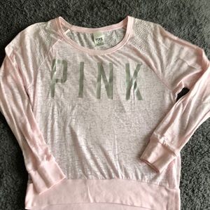 VS Pink Rhinestone Shoulder Long Sleeve